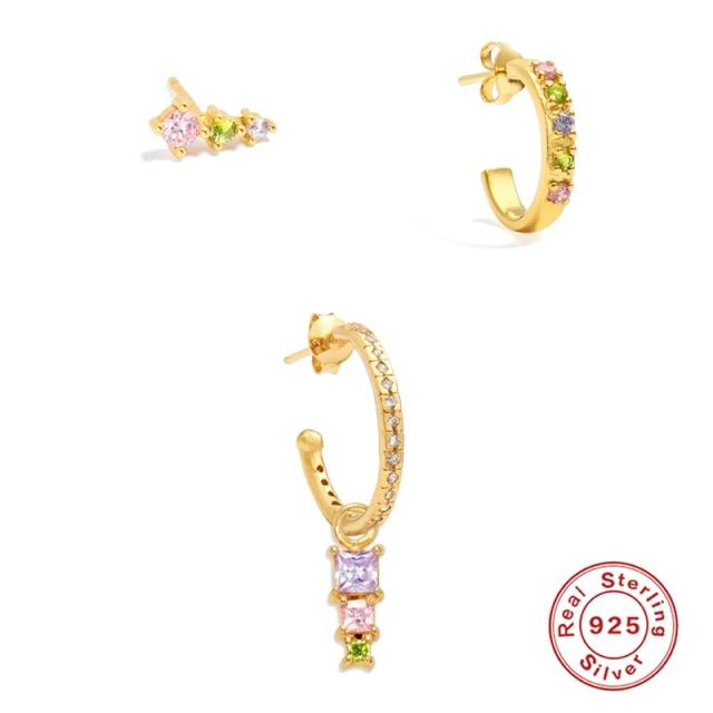 Canner многоцветный свадебный комплект сережек из стерлингового серебра 925 пробы, серьги-гвоздики золотого цвета для женщин, серьги для пирсинга хряща, 3 шт.