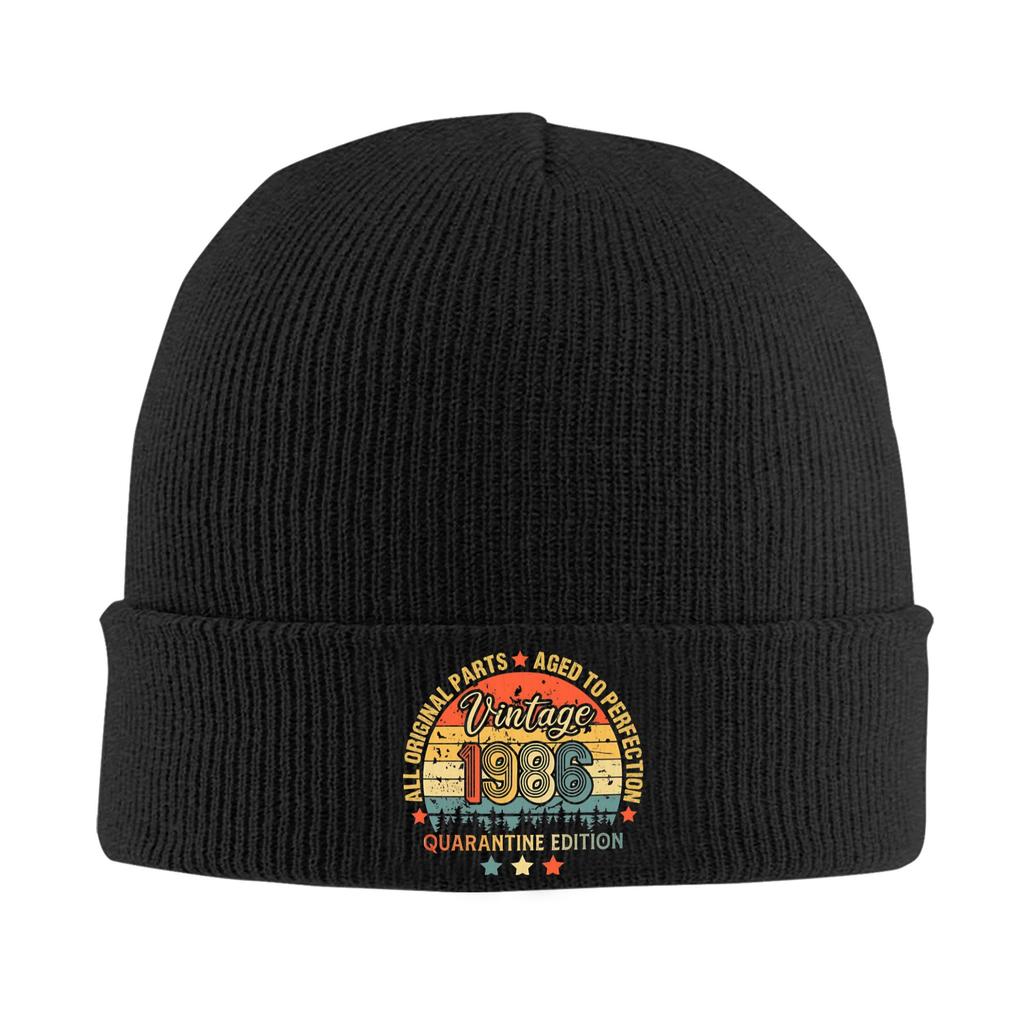 Born in 1986 vintage age 40 years old funny 40th birthday Cuff Beanie Knit Skull Cap For Men Warm Knit Skullies Beanie Cap