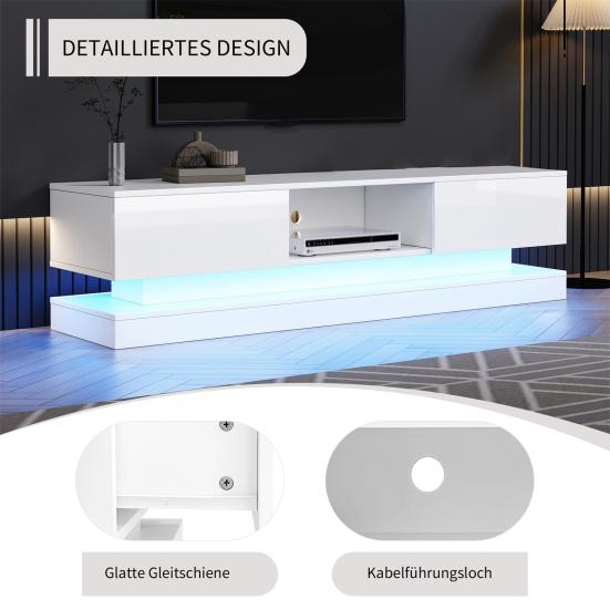 Television Stand TV Media Cabinet White High-Gloss Cabinet with LED Light Painting 2 Drawers App Control Anti-Tilt Design for 60-Inch Console