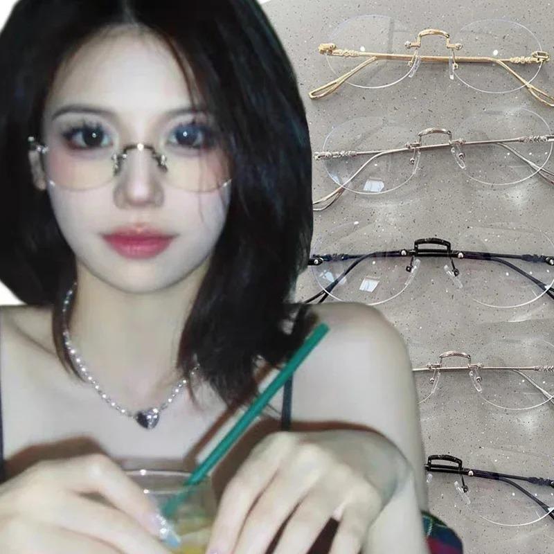 Retro Small Round Frame Glasses Women Girls Harajuku Japanese Metal Glass Eyewear Decorative Computer Anti-Blue Eyeglasses