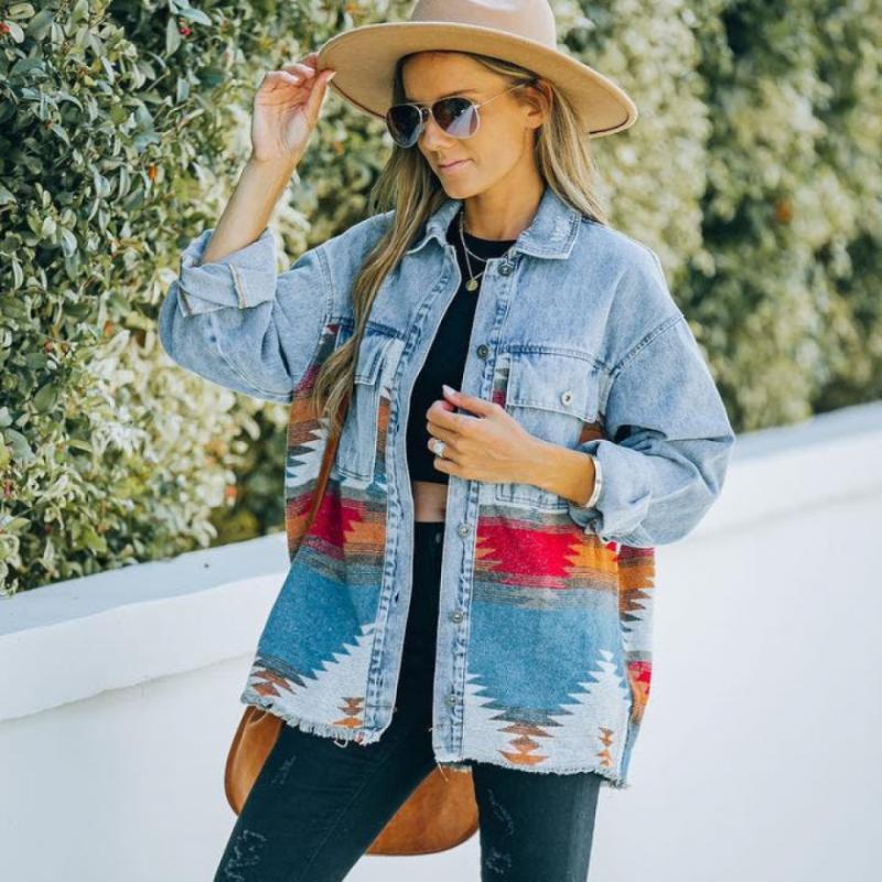 Women's Denim Jacket Autumn and Winter New Design Sense Women's Clothing Denim Stitching Woolen Coat Retro Jacket Casual Trend