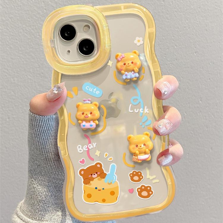 Кукла Медведь из сыра Подходит для чехла для мобильного телефона Apple 16PROMAX 15 Невидимый двойной кронштейн 14 Милый нишевый противоударный