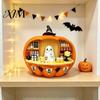 Halloween Theme Room Accents Pumpkin Bar Counter Figurine, Cute Ghost Bartender Mini Holiday Party Atmosphere Props Scene Statue, Desktop Ornament for