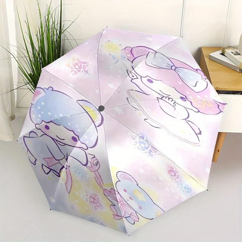 Little Twin Stars,Sanrio Characters Automatic Folding Umbrella-Simple 8-Rib Design, Bright Cartoon Pattern, Durable Iron Frame, Suitable For