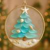 Ocean-Inspired Christmas Ornament Sea Glass Shell Resin Tree with Starfish Topper Coastal Christmas Hanging Decoration for Tree Car Mirror Decor