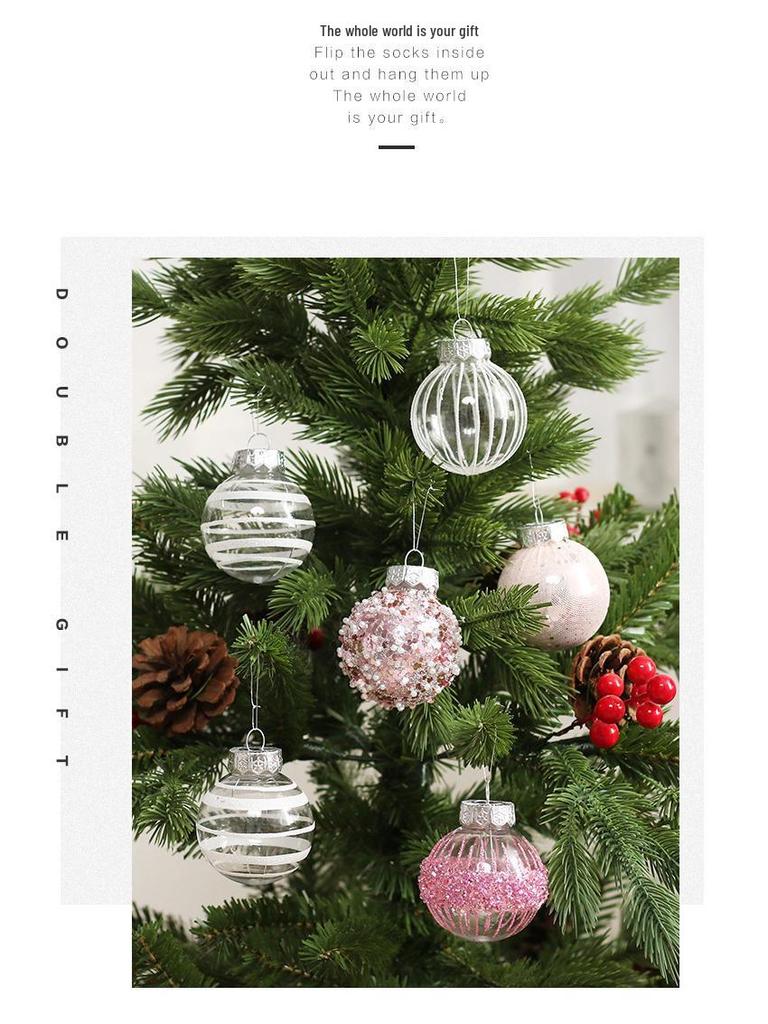 Pink Transparent Hollow Christmas Tree Ornament - PET Round Decorative Ball