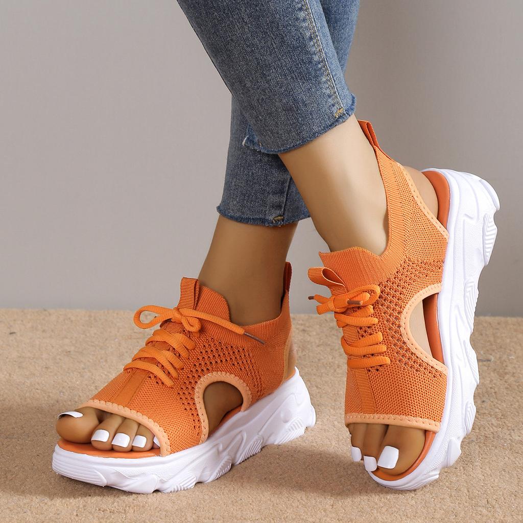 Женские спортивные сандалии большого размера, лето 2023, новые летающие тканые сандалии с мягкой подошвой для отдыха на плоской подошве и полые пляжные сандалии