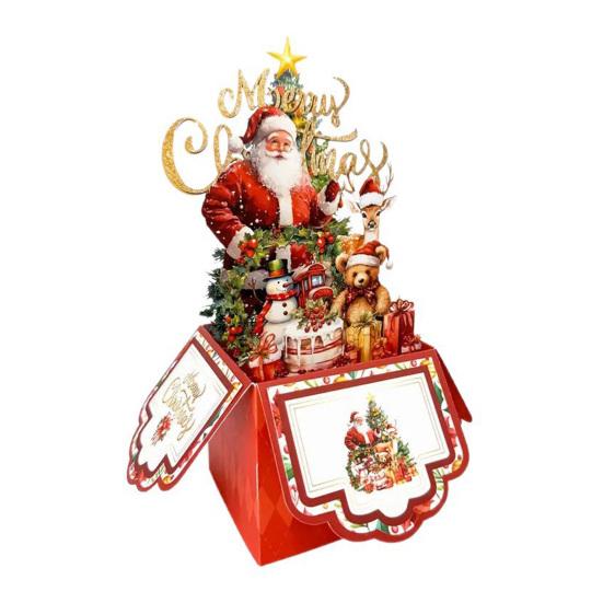 Christmas Pop Up Card 3D Folding Greeting Cards Funny Santa Snowman Bear Holiday Gift Card for Xmas Party Favors