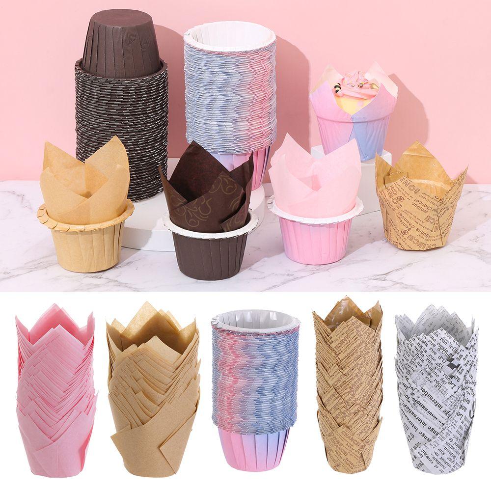 50pcs DIY Bakeware Cake Tray Greaseproof Paper Tulip Baking Cup Cupcake Liners Cake Muffin Cups