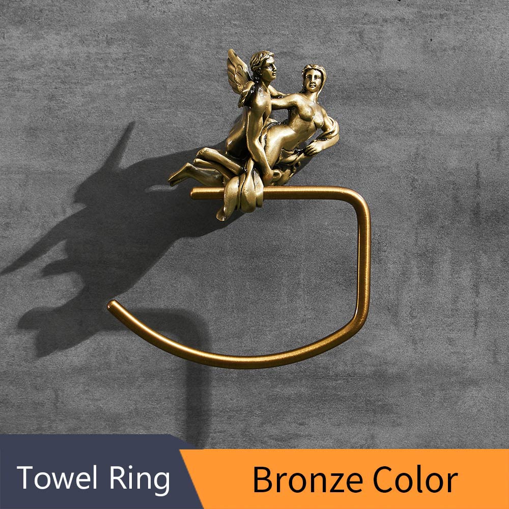 Shower Room Romantic Series Bronze Bathroom Towel Rack Wall Mounted Brush Towel Ring Bathroom Accessories Bath Hardware MB-0816B