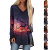 Women's Casual Long Sleeved V-neck Halloweenl Print Long Loose T-shirt Top