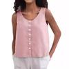 Женский летний жилет с круглым вырезом, свободные топы без рукавов, однотонные топы с планками на пуговицах, уличная одежда
