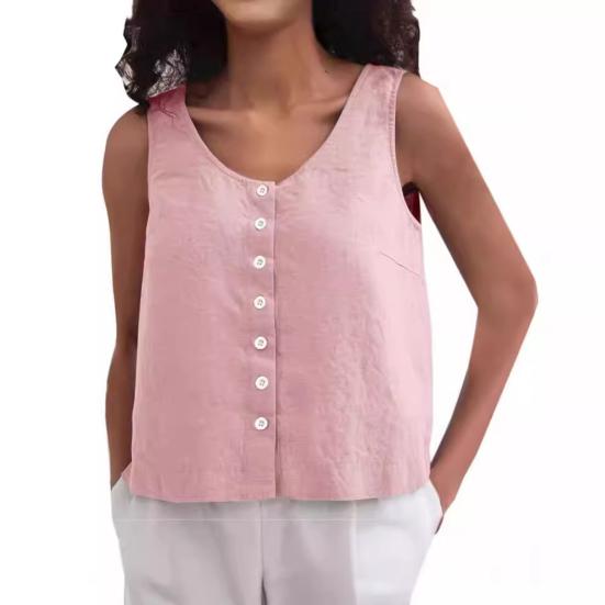 Женский летний жилет с круглым вырезом, свободные топы без рукавов, однотонные топы с планками на пуговицах, уличная одежда