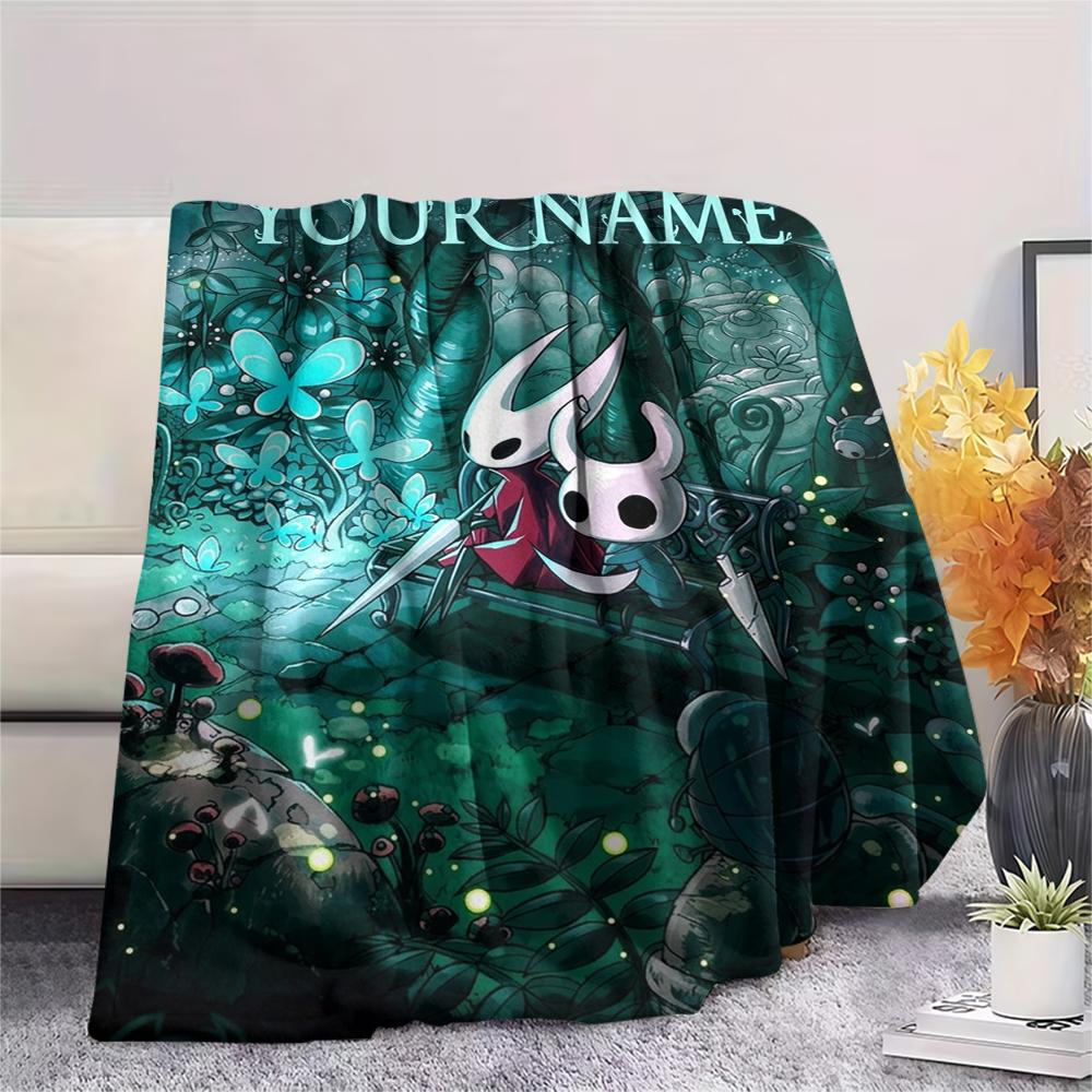 1PC Custom Name Hollow Knight Patterned Flannel Blanket Suitable For All Seasons for Home Decor Warmth and Comfort Gifts Holiday Present_xia