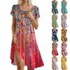 Short Sleeve Boho Dress For Women Casual Loose Fit Summer Sundress Floral Print Dress With Pockets