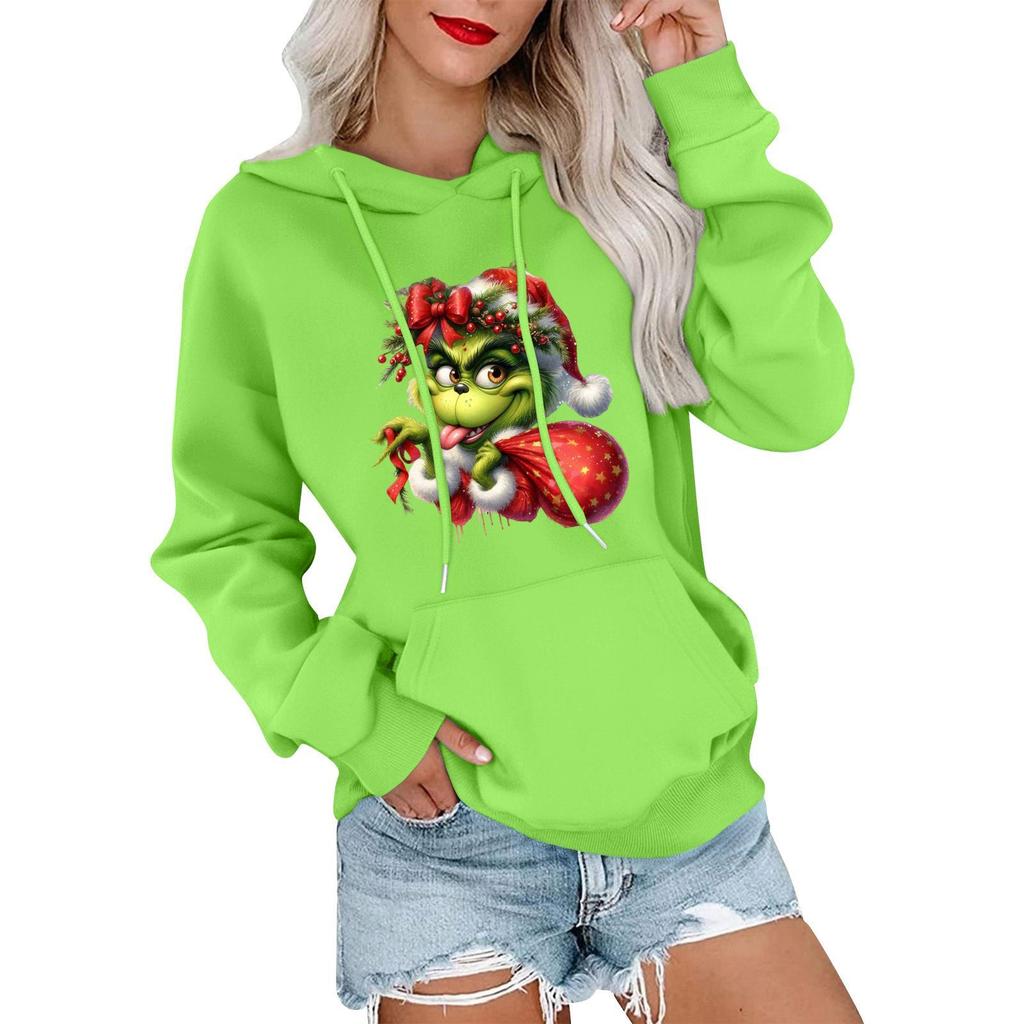 Women's Casual Comfortable Neck Hooded Long Sleeve Christmas Print Warm Sweatshirt