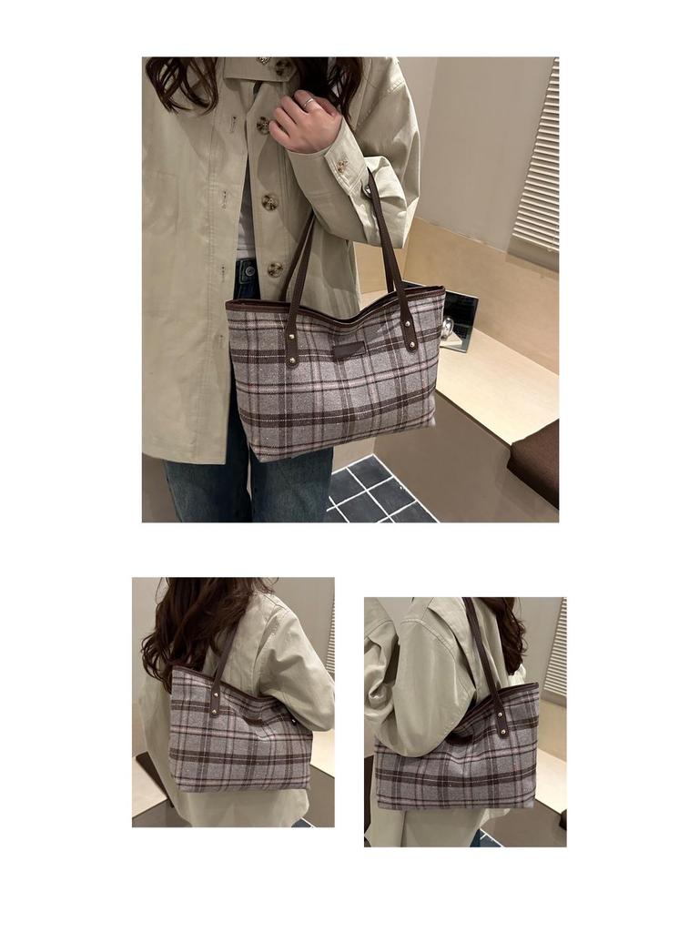 Korean Style Plaid Tote Bag - Classic Versatile Large Capacity Shoulder Bag
