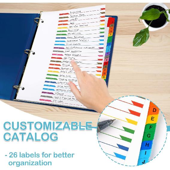 Alphabet Binder Dividers for 3 Ring Binder, COIDEA A-Z Dividers for 3 Ring Binder, Multicolor A-Z Binder Dividers with izable Table of Contents Page,