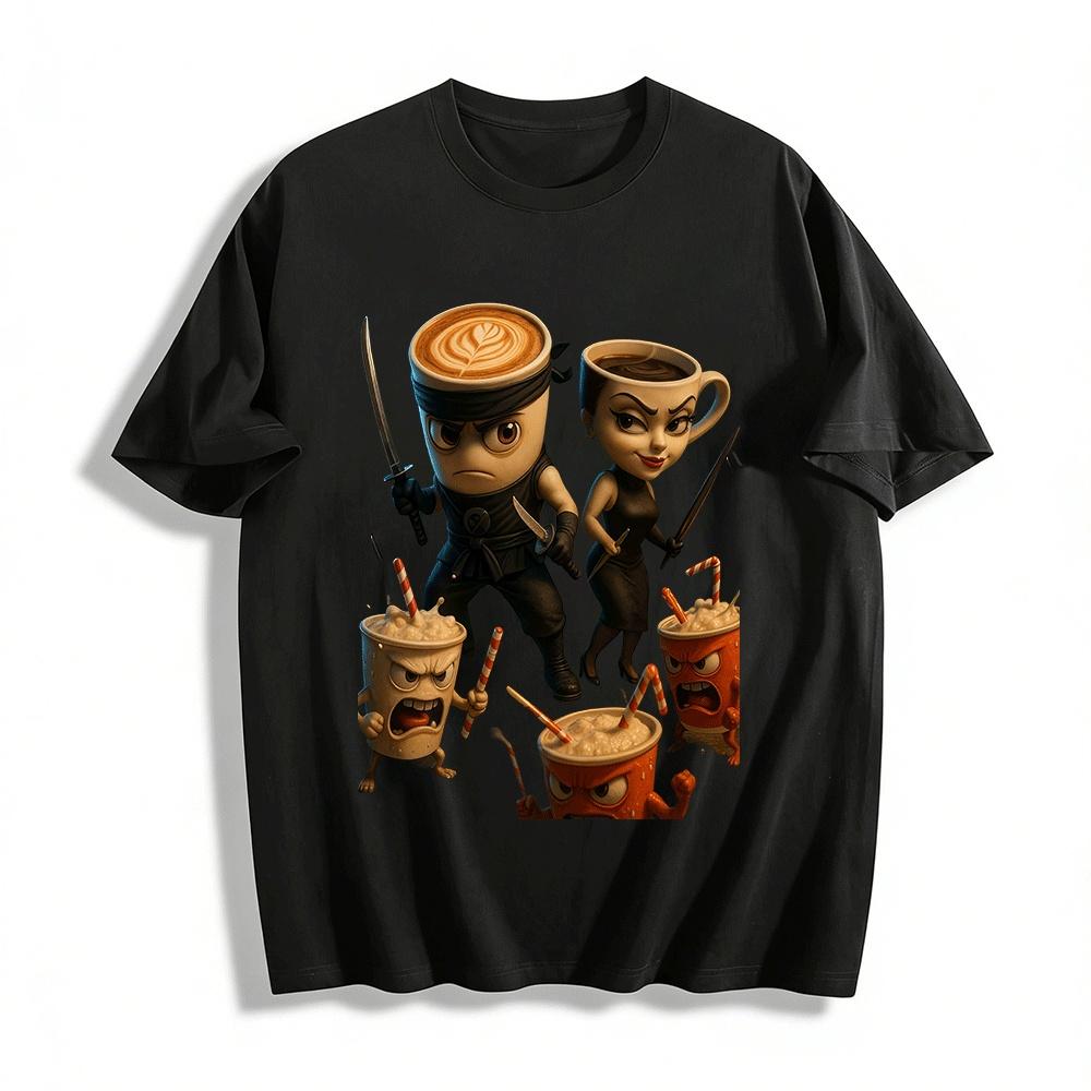 Футболка с графическим принтом Ninja Coffee Cup Family Повседневная футболка Хлопковая футболка