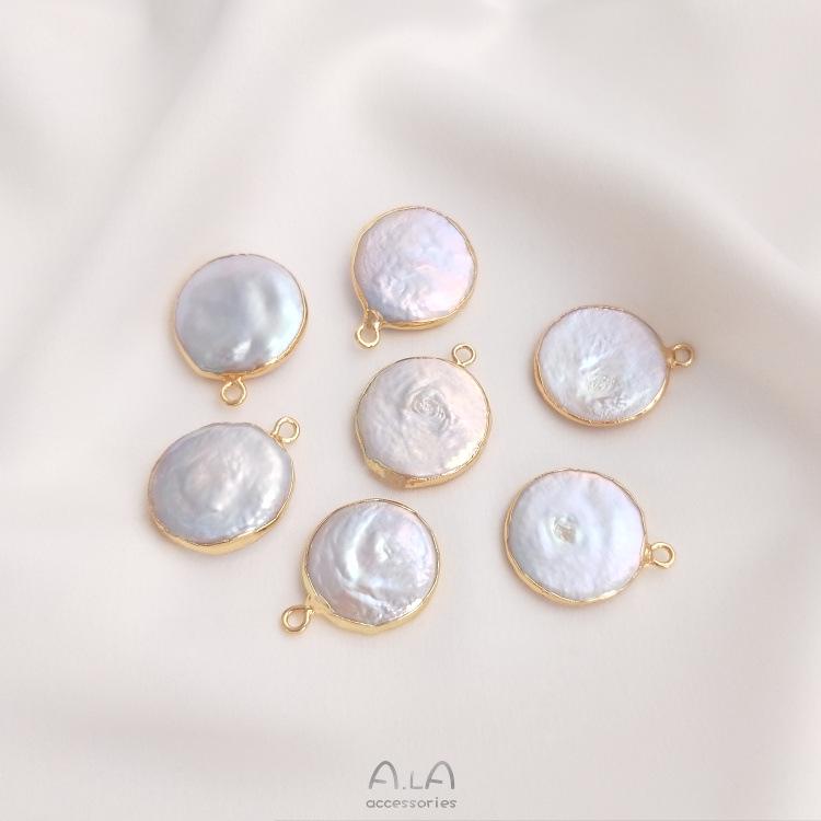 Натуральный барочный неправильной формы жемчуг с двумя отверстиями, рисовая бусина, плоская круглая подвеска для ручной работы, DIY, безельная оправа