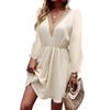 Spring and Autumn Women's Dress Lantern Long Sleeve Lace Lace Tassel Belt Dresses