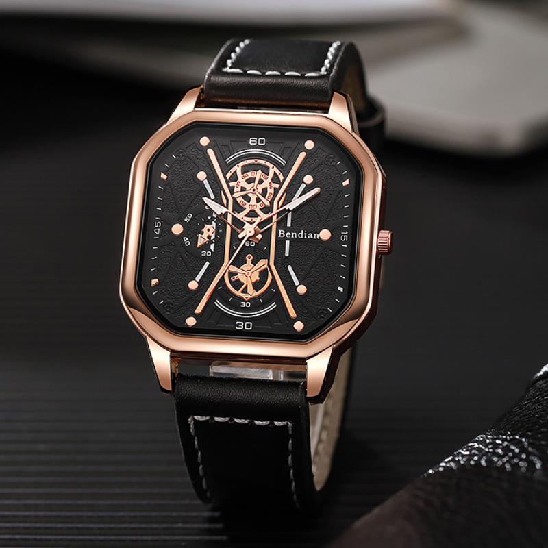 Fashion Square Big Dial Men Watches Luxury Leather Strap Sport Quartz Watch Casual Man Wristwatch Clock Gifts Montre Homme