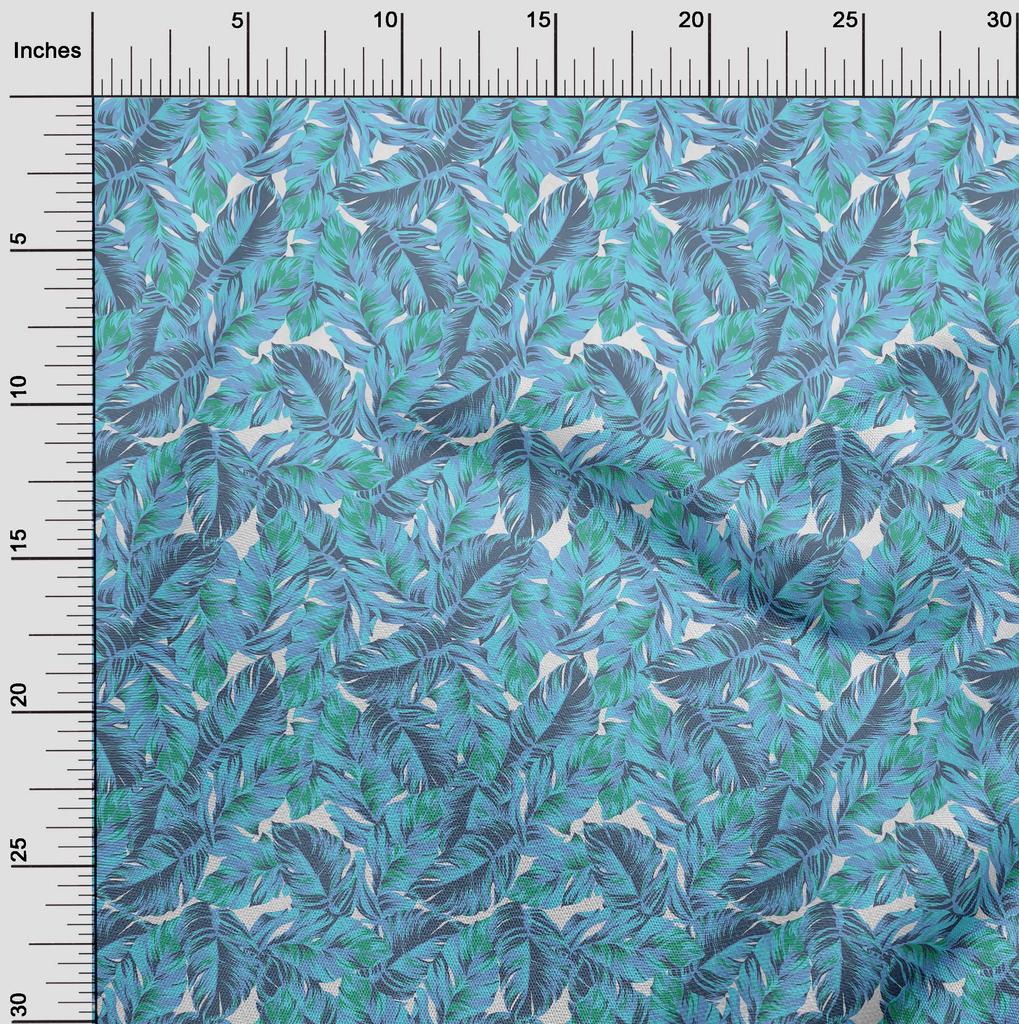 oneOone Cotton Flex Light Blue Fabric Tropical Leaf Dress Material Fabric Print Fabric By The Yard 40 Inch