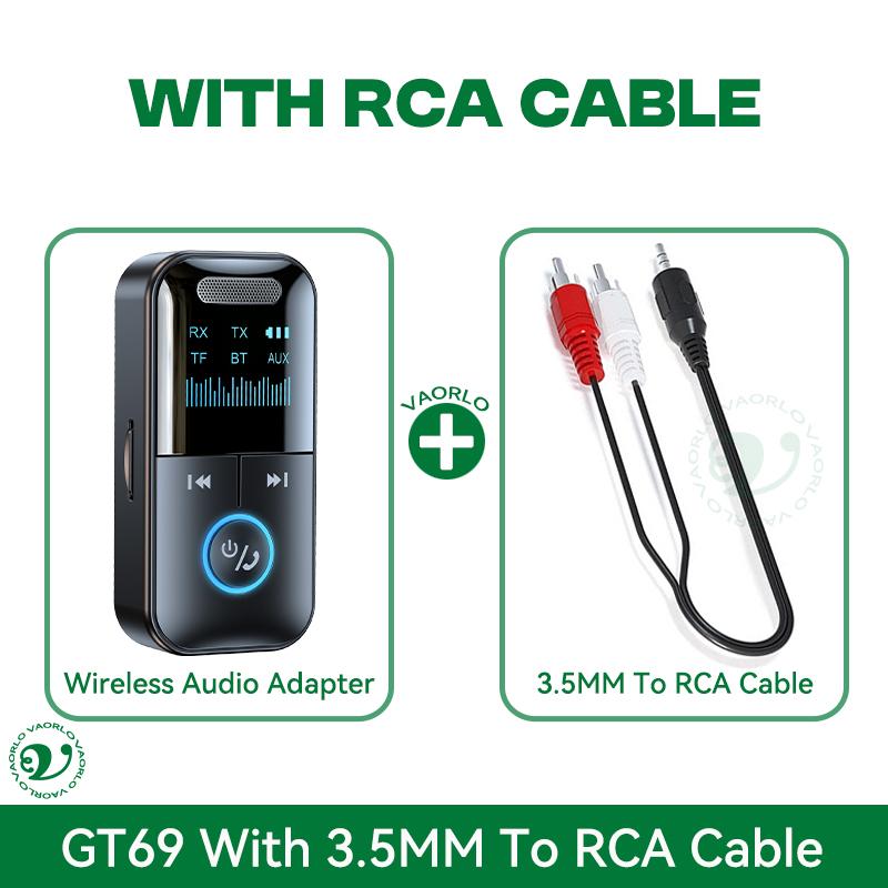 VAORLO 4 In 1 Bluetooth 5.4 Audio Receiver Transmitter 3.5MM AUX TF Card Play Stereo Music LED Display Wireless Adapter With Mic For Car TV PC