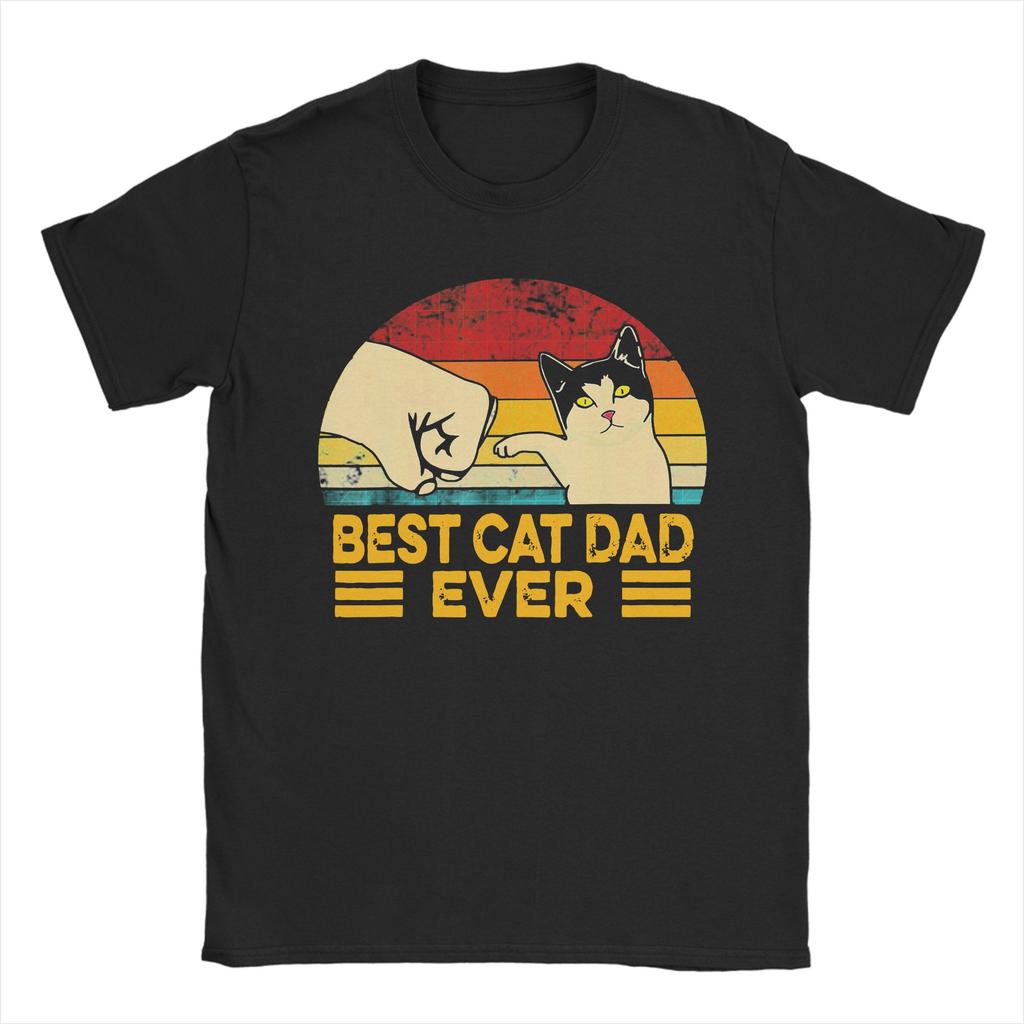 Best Cat Dad Ever Vintage Retro Cat Father Gift T Shirts Pure Cotton Funny Tshirts Round Neck Funny Daddy Tee Shirt Tops Gift