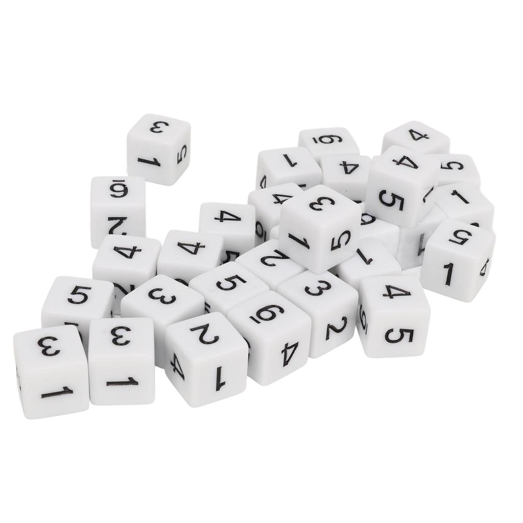 30PCS Dice Set 16mm 6 Sided Plastic Educational Number Dice Cubes for Math Games Table Games Board Games White