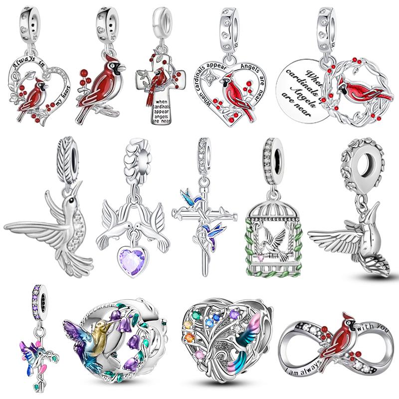 Copper Red Bird Dove Of Peace Love Cross Pendant Charms Fit Original Bracelet Beads Necklace Diy Jewelry