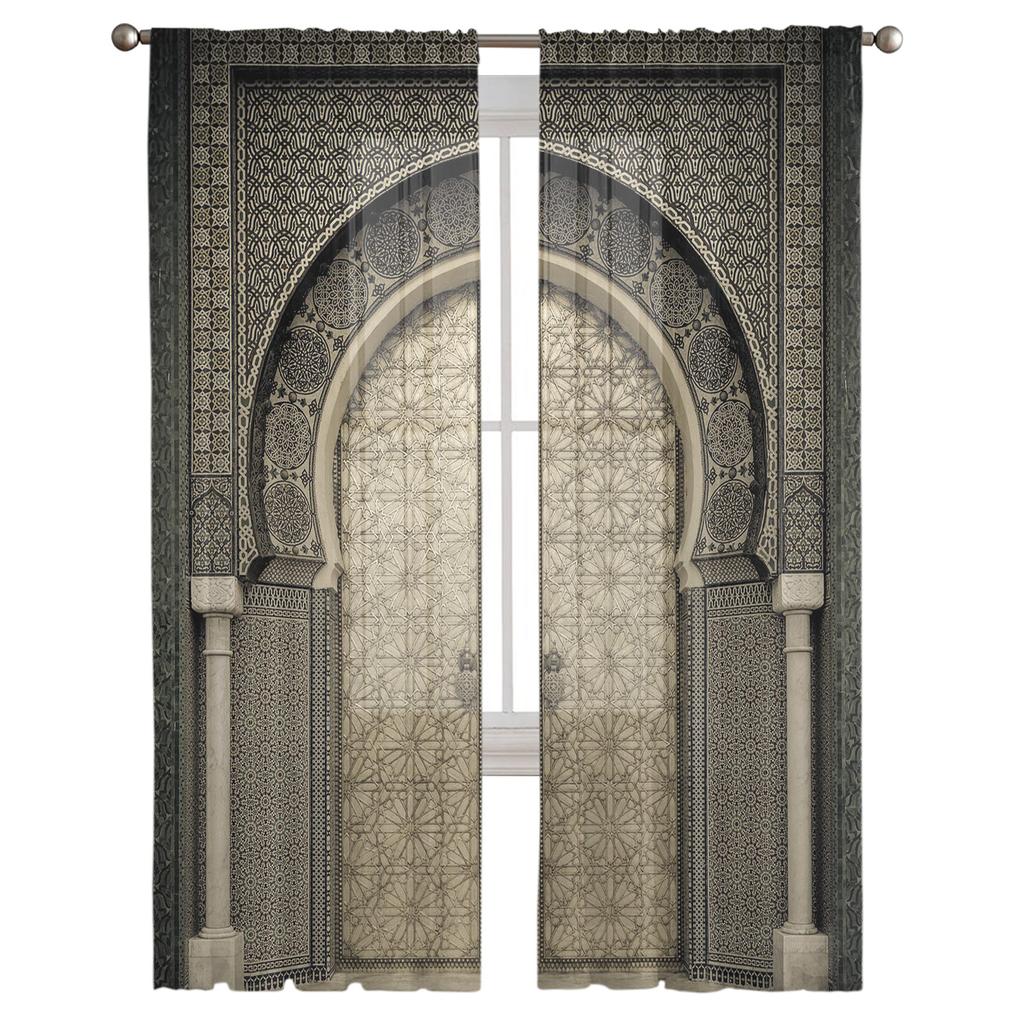 Марокканские средневековые винтажные дверные шифоновые прозрачные шторы для гостиной, спальни, украшения дома, оконные вуали, тюлевые шторы, занавески