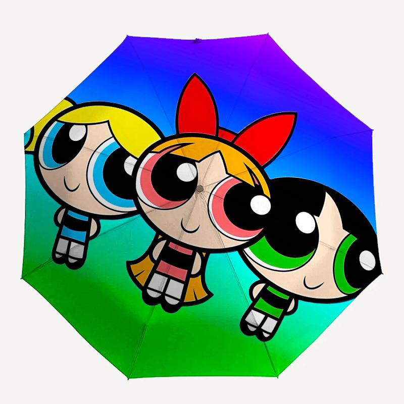 Powerpuff Girls, Cartoon Automatic Opening and Closing, 8 rib Structure Portable Umbrella, Suitable for Men and Women in All Seasons Perfec