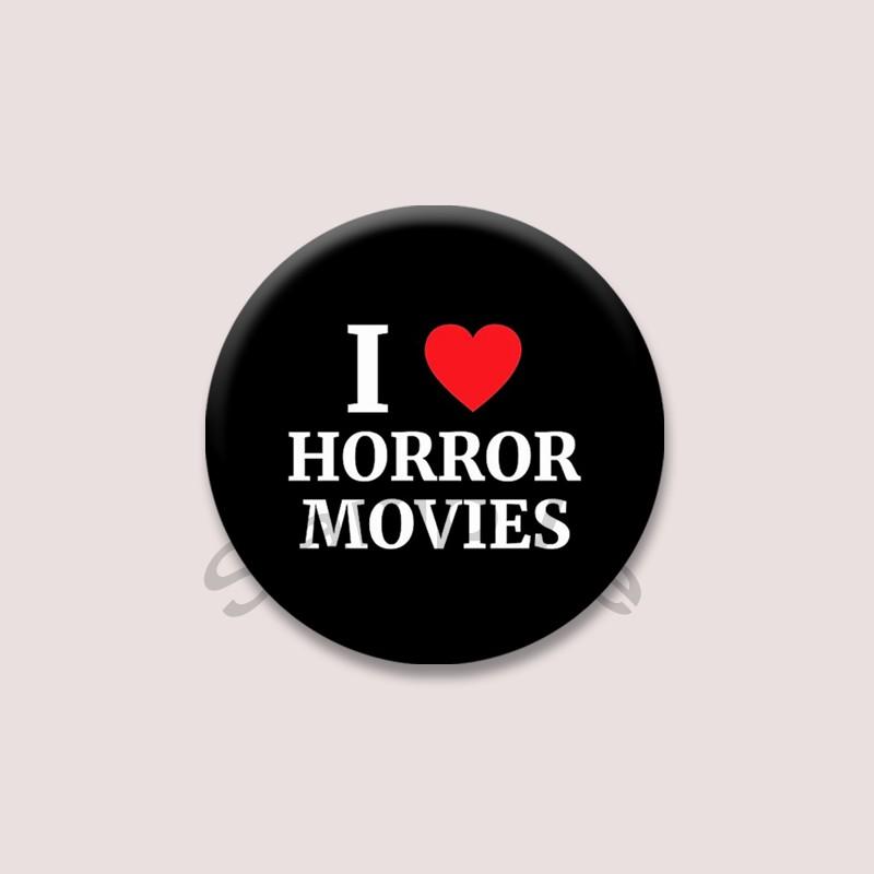 Creative I Love Horror Movie Badges Cartoon Round Brooches on Backpack Jacket Acrylic Button Pins Jewelry Fans Collection Gifts