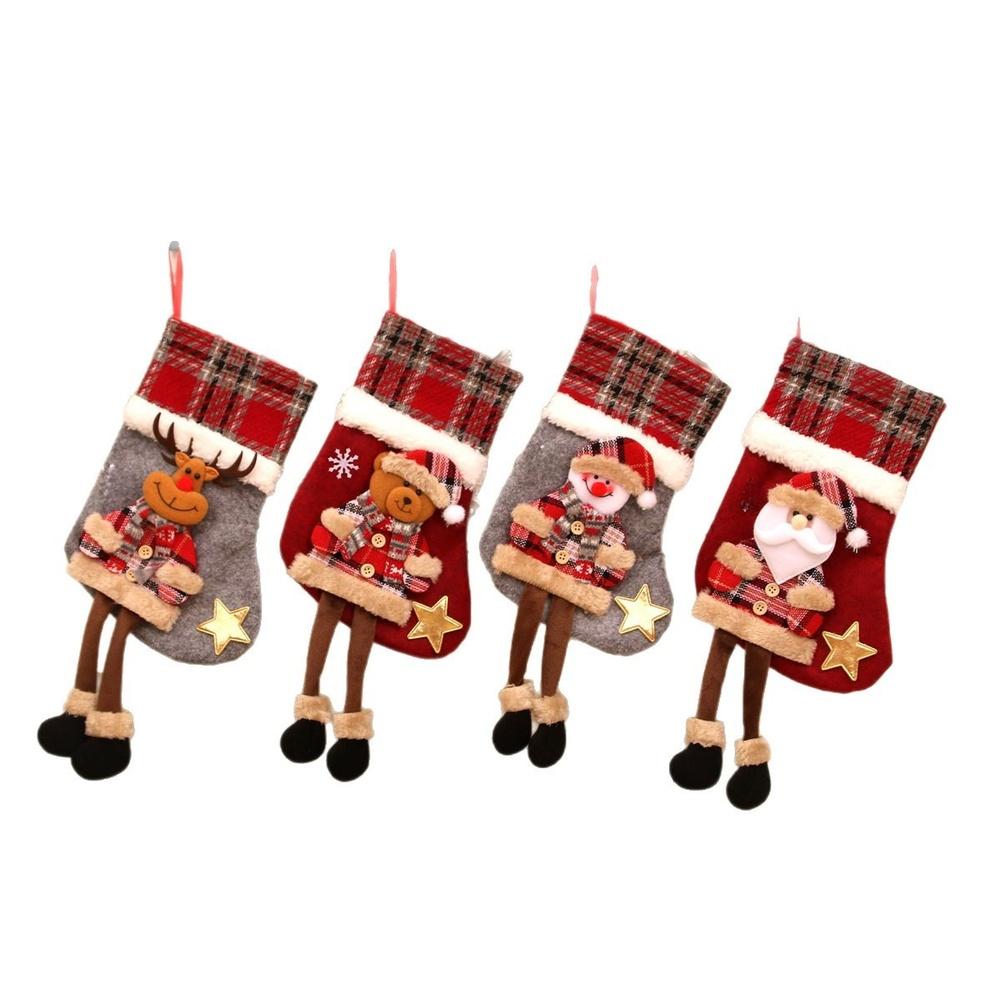 Large Plaid Christmas Stocking with Hanging Loop for Tree Use as Candy Bag and Kids Present Pouch in Non Woven Fabric