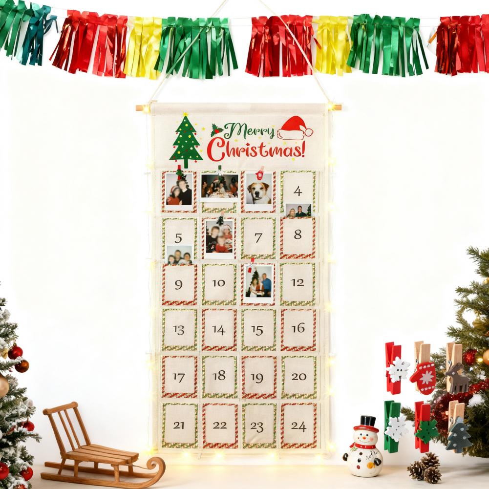 Christmas Picture Countdown Board Photo Advent Calendar With Christmas Clips Reusable Photo Display Collage Board With LED Light