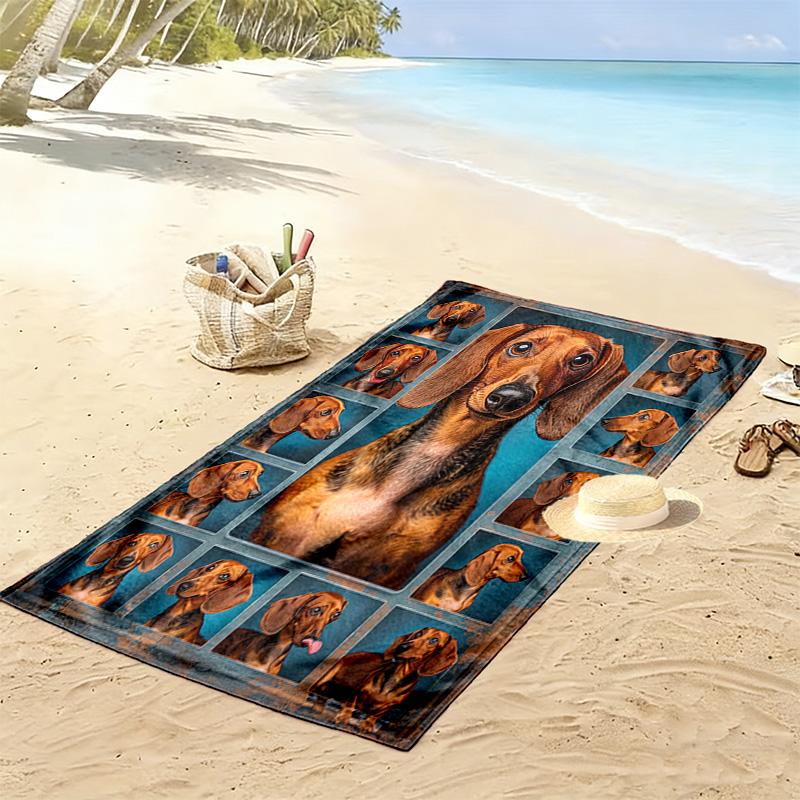Dachshund Puzzle Print Beach Towel, Large Soft Quick Dry Towel for Beach Camping Swimming