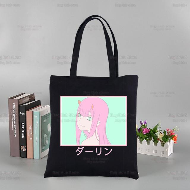 ZERO TWO аниме черные женские сумки холст Darling in the Franxx Tote сумки для покупок многоразовая сумка для покупок эко складная