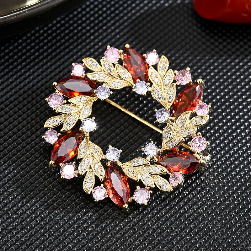 High-End Luxury Color Zircon Ring Bauhinia Corsage Atmospheric Brooch Suit Accessories