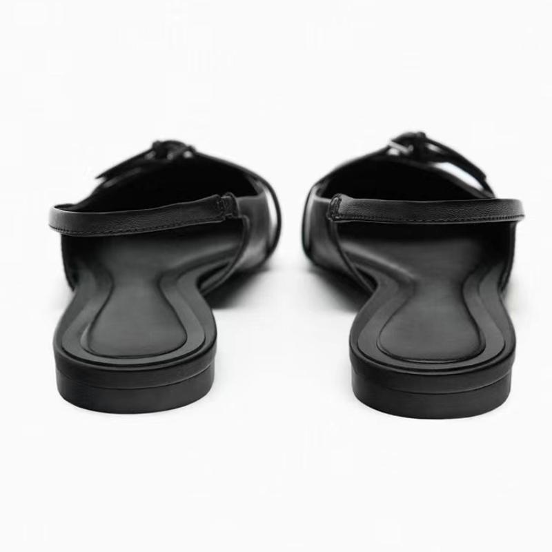 Модные женские босоножки на плоской подошве с открытой пяткой Летние остроносые женские модные туфли на низком каблуке