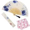Fan Fan Set with Peony [Osaka Choseido] Fan, Women's, Stylish, Business, Bag, Holder, Handkerchief, (Blue)