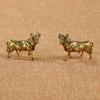 1 Pair Solid Brass Ox Sculpture Zodiac Desktop Decor Handmade Copper Art Collectible Gold Plated Lucky Charm for Christmas