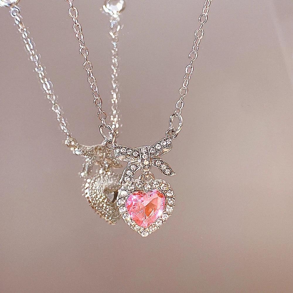 17 км Y2K ожерелье с кристаллами в форме сердца, модное блестящее ожерелье на ключице Kpop для женщин и девочек, новый тренд, вечерние подарки, ювелирные изделия 2023