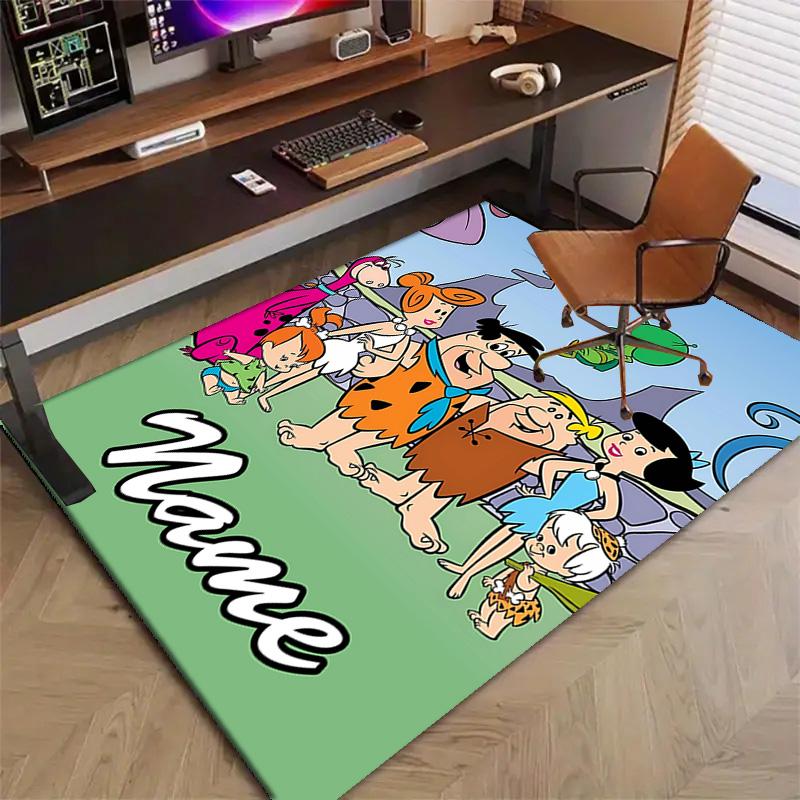 Custom Flintstone Mat Personalized Name, Polyester Washable Indoor Entryway Rug, Gift for Christmas, Easter, Thanksgiving Day