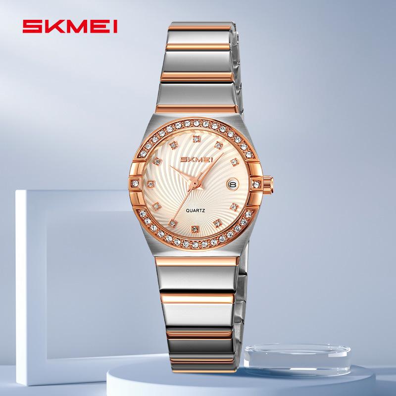 SKMEI 2342 Women's Quartz Watch Elegant Stainless Steel Band Crystal Accents Classy Style for Daily Wear Date Display Wristwatch
