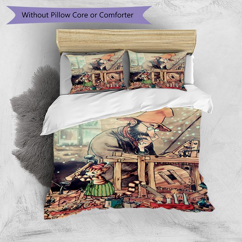 3pcs Duvet Cover Set (1*Duvet Cover + 2*Pillowcase, Without Core), Pettersson und Findus Print Bedding Set, Bedroom Decor, All‑Season, Birthday Gift