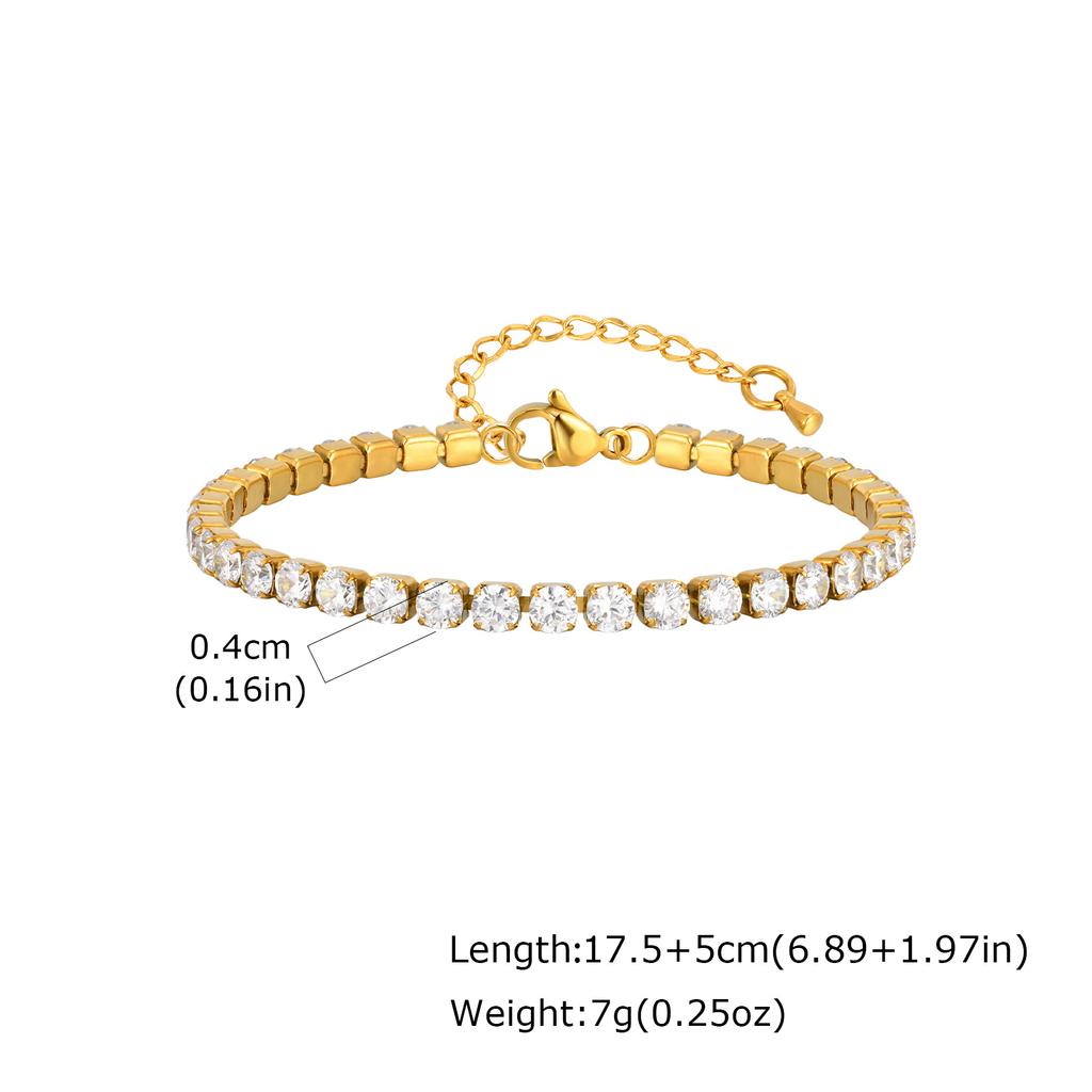 Classic AAA Zircon Tennis Bracelet for Women, Stainless Steel Oval Beads Chain Bracelets, Waterproof Fashion Jewelry Daily Party
