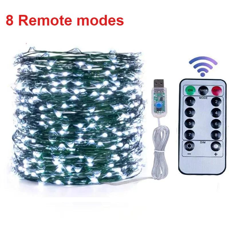 8 режимов Зеленый медный провод Гирлянда из цветов 5/10/20 м Светодиодные гирлянды Рождество Свадьба Вечеринка Украшение