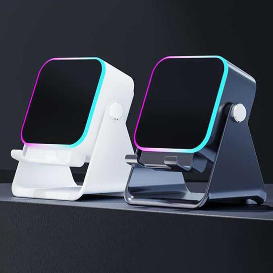 Wireless Induction Speaker with Adjustable Cell Phone Stand Stereo Sound Colorful Light Rechargeable 5-in-1 Bluetooth-compatible Speaker