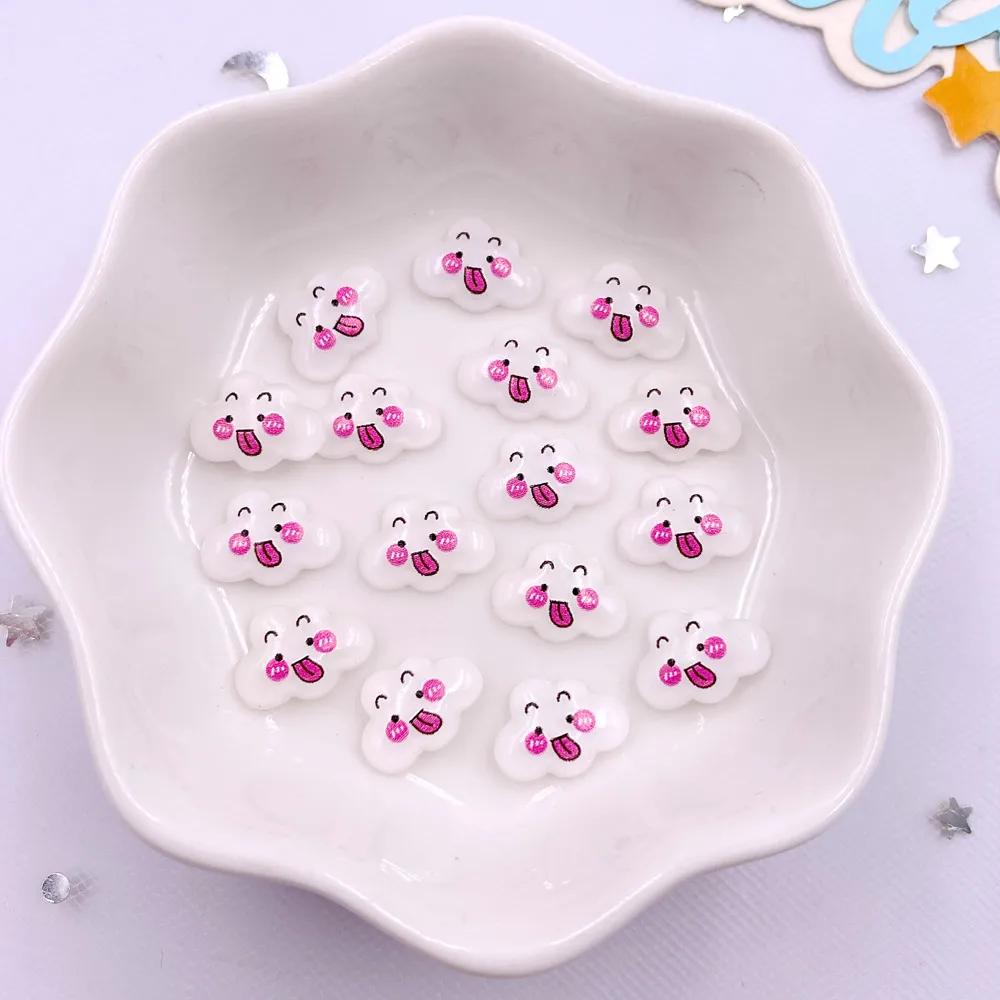 50 шт. красочных смоляных кавайных мини-раскрашенных мультяшных улыбок и облаков для дизайна ногтей с плоской задней частью, стразы для скрапбукинга, аксессуары для самостоятельного декора